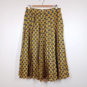 Herve Benard Skirt Women 12 Yellow Silk Pleated Midi Boho Vintage
